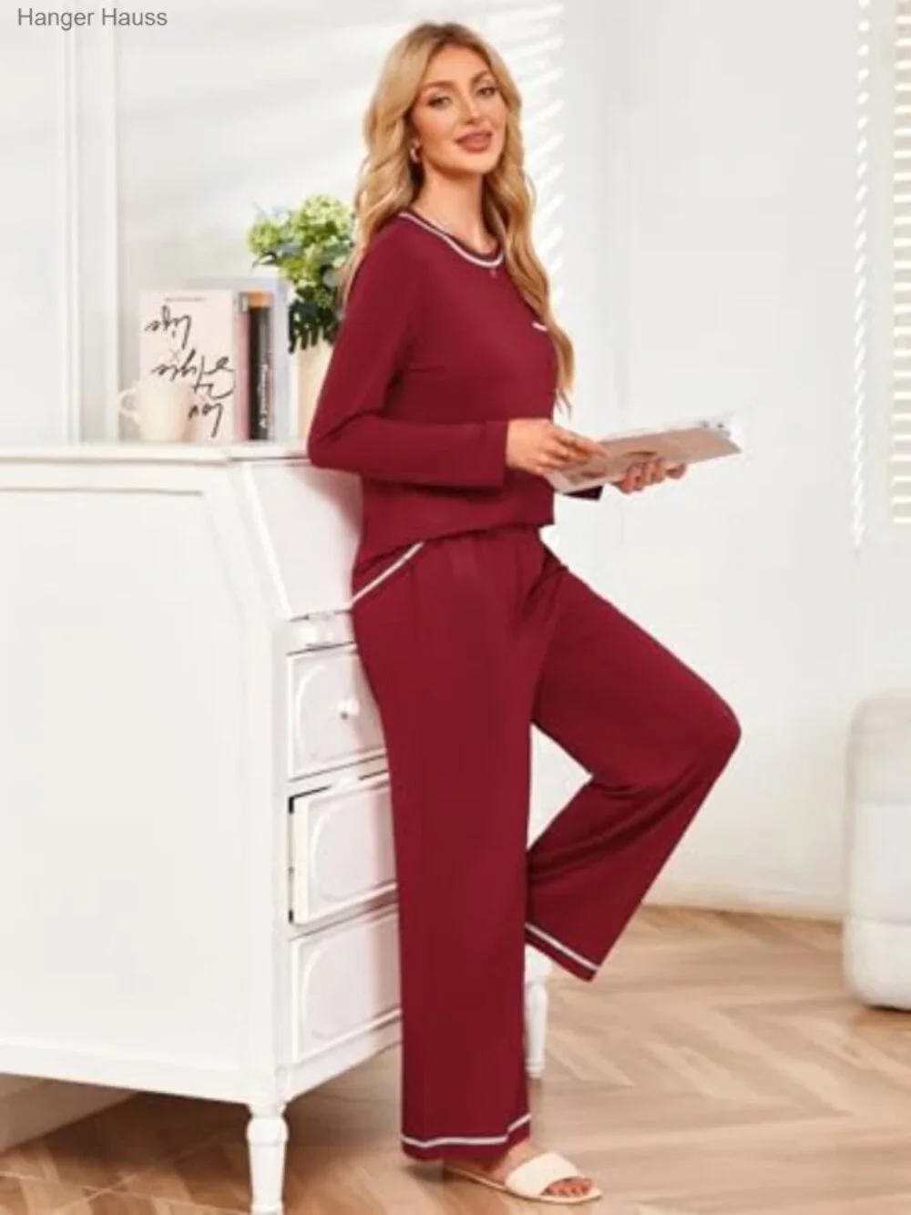 Women's Lounge Set 2 Piece Pajamas Long Sleeve Crewneck with Pockets